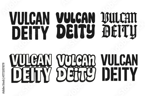 Vulcan Lettering Grid. Vulcan Deity. Set lettering. harmonious lettering variations of the same emblematic concept, each with different artistic interpretation