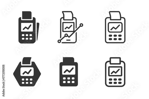 Retail Trend Logos. Retail trend graph. Set Logo of Retail trend graph: POS terminal with trendline. Icon set. harmonious logo variations of the same