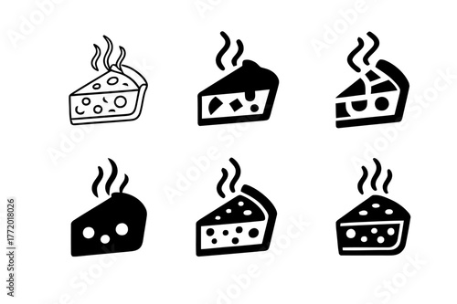 Quiche Logo Variations. Cooking a savory quiche with vegetables and cheese. Set Logo of Cooking a savory quiche with vegetables and cheese: sliced quiche with