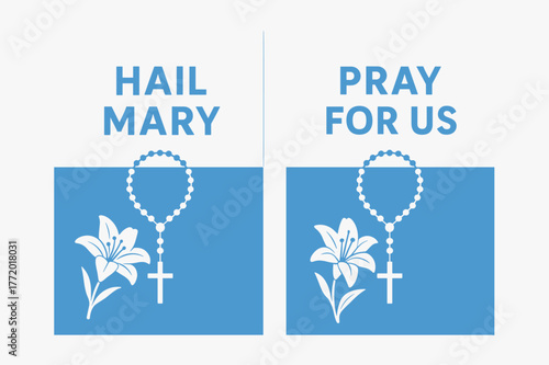 Hail Mary Banners. Hail Mary Prayer. Two vertical A6 banners with safe margins, centered composition, no elements touching edges, flat vector design, white and