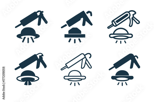 Air Sealing Logo Designs. Air sealing attic. Set Logo of Air sealing attic: caulk gun sealing can light. harmonious logo variations of the same emblematic