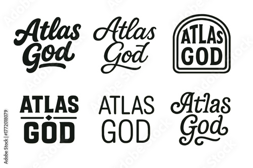 Atlas Lettering Styles. Atlas God. Set lettering. harmonious lettering variations of the same emblematic concept, each with different artistic interpretation