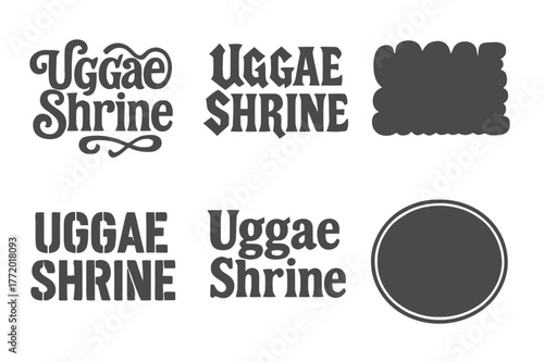 Uggae Shrine Lettering. Uggae Shrine. Set lettering. harmonious lettering variations of the same emblematic concept, each with different artistic