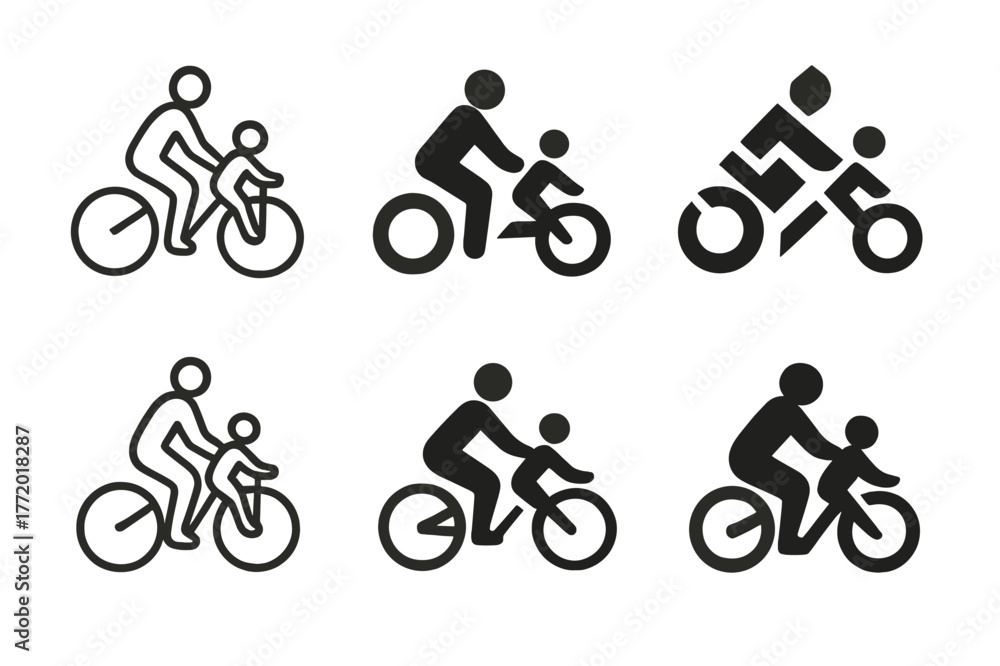 Obraz premium Family Biking Logos. Family biking. Set Logo of Family biking: parent and child on bikes. harmonious logo variations of the same emblematic concept, each with