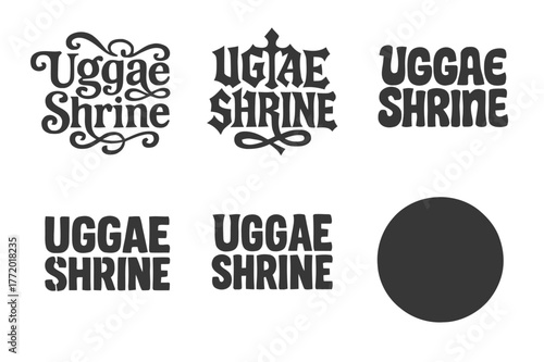 Uggae Shrine Lettering. Uggae Shrine. Set lettering. harmonious lettering variations of the same emblematic concept, each with different artistic