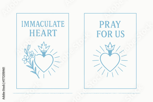 Immaculate Heart Design. Immaculate Heart. Two vertical A6 banners with safe margins, centered composition, no elements touching edges, minimal, white and sky