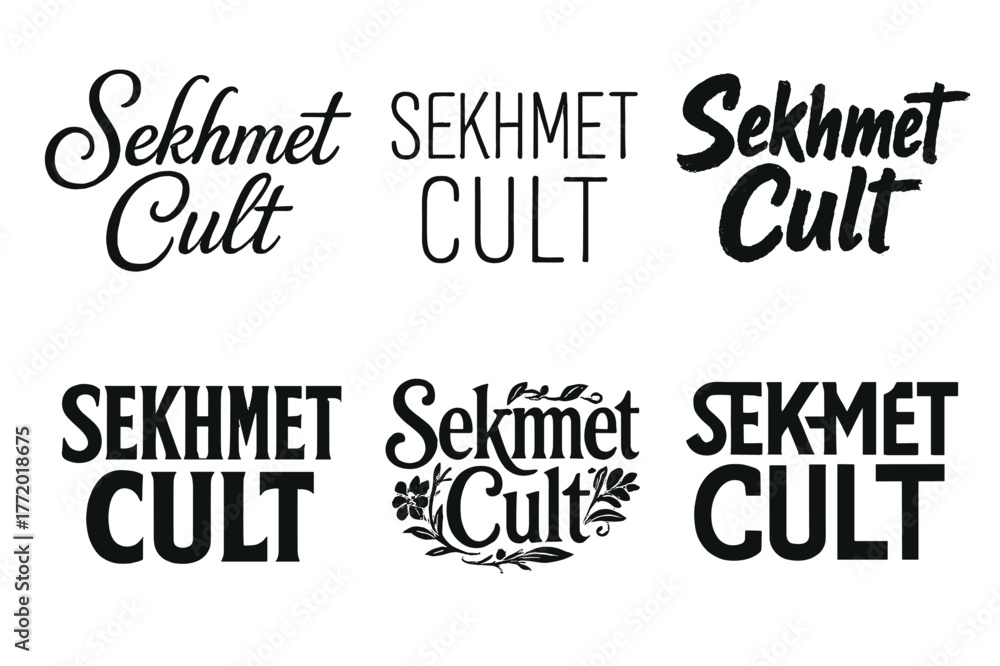 Fototapeta premium Sekhmet Lettering Variations. Sekhmet Cult. Set lettering. harmonious lettering variations of the same emblematic concept, each with different artistic
