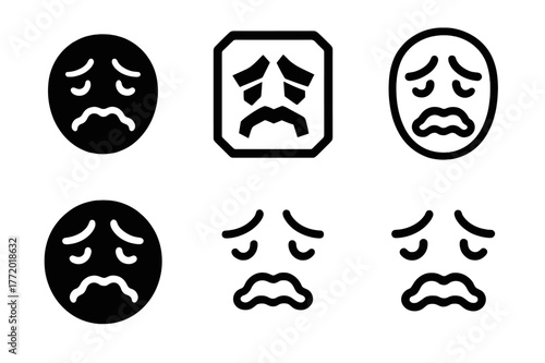 Anxious Expressions Logos. Anxious expression. Set Logo of Anxious expression: quivering lips and brows. harmonious logo variations of the same emblematic