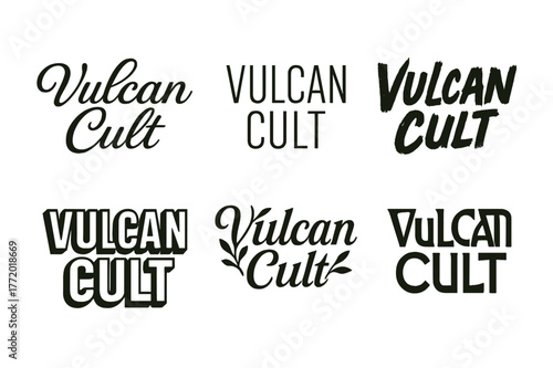 Vulcan Lettering Variations. Vulcan Cult. Set lettering. harmonious lettering variations of the same emblematic concept, each with different artistic