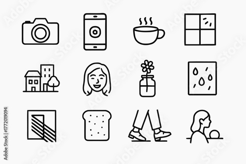 Everyday Moments Icons. Photography Capturing the Beauty of Everyday Moments. Line icon set of Photography Capturing the Beauty of Everyday Moments: camera,
