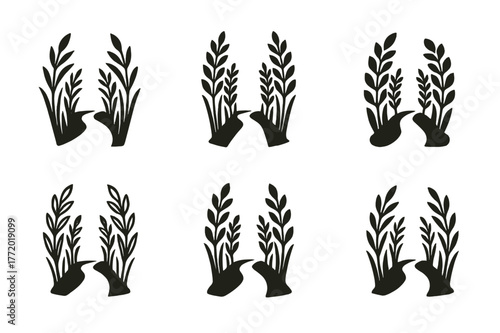 Whispering Corridor Logos. Whispering corridor. Set Logo of Whispering corridor: reed-lined walkway. harmonious logo variations of the same emblematic concept,