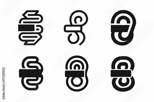 Coiled Cord Logo Variations. Coiled cord organizer. Set Logo of Coiled cord organizer: Velcro tie around loops. harmonious logo variations of the