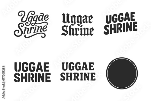 Uggae Shrine Lettering. Uggae Shrine. Set lettering. harmonious lettering variations of the same emblematic concept, each with different artistic