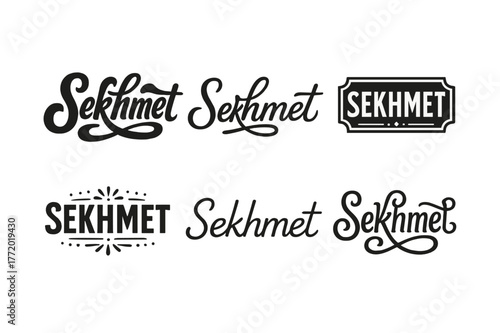 Sekhmet Lettering Variations. Sekhmet Goddess. Set lettering. harmonious lettering variations of the same emblematic concept, each with different artistic