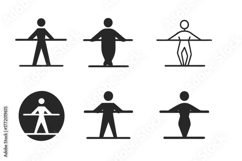 Balance Logo Variations. balance. Set Logo of balance: Tightrope walker pole. Icon set. harmonious logo variations of the same emblematic concept, each with