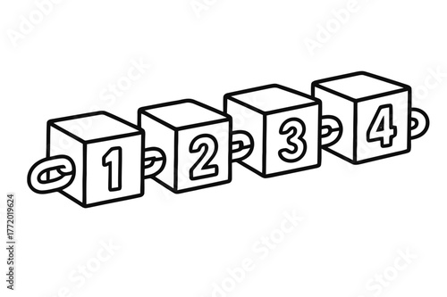 Chain of Cubes. Blocks and chains children?s coloring book illustration, outlined drawing, a row of simple cubes connected by links forming a chain with