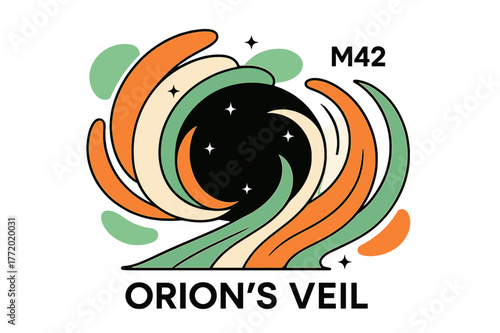 Orion's Veil Artistry. Orion?s Veil. Layered plumes curve around a dark core; ?M42? hovers in thin type with tiny star crosshairs. Dust filaments sweep in