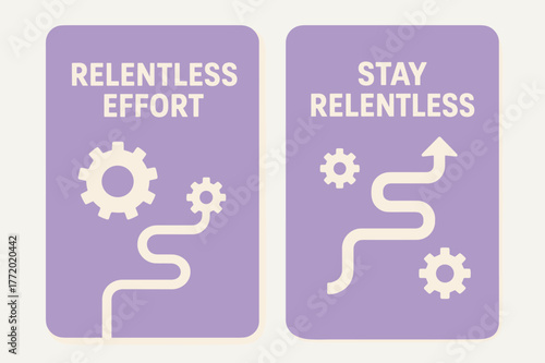 Relentless Effort Banners. Relentless effort. Two vertical A6 banners with safe margins, centered composition, no elements touching edges, minimal, lavender