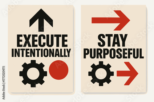 Brutalist Banner Design. Execute intentionally. Two vertical A6 banners with safe margins, centered composition, no elements touching edges, brutalist, black