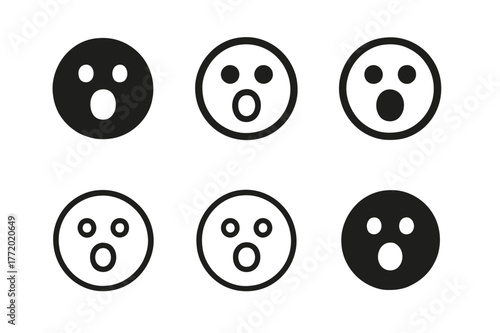 Shocked Emoji Variations. Shocked emoji. Set Logo of Shocked emoji: round face with O-mouth. harmonious logo variations of the same emblematic concept, each