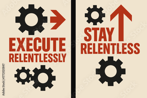 Brutalist Banner Design. Execute relentlessly. Two vertical A6 banners with safe margins, centered composition, no elements touching edges, brutalist, black