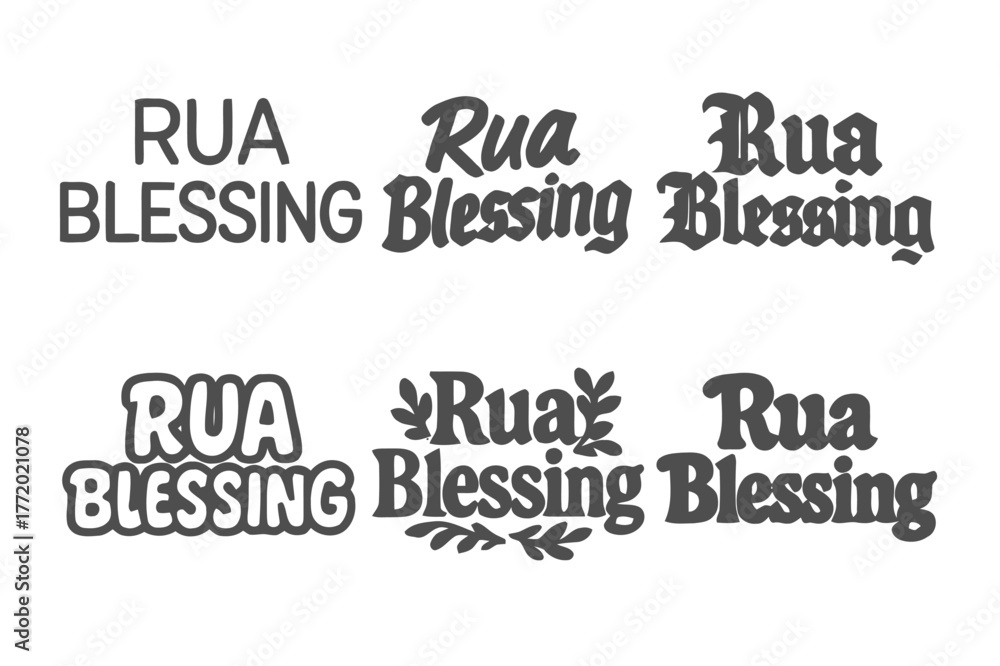 Fototapeta premium Rua Blessing Lettering Variations. Rua Blessing. Set lettering. harmonious lettering variations of the same emblematic concept, each with different artistic