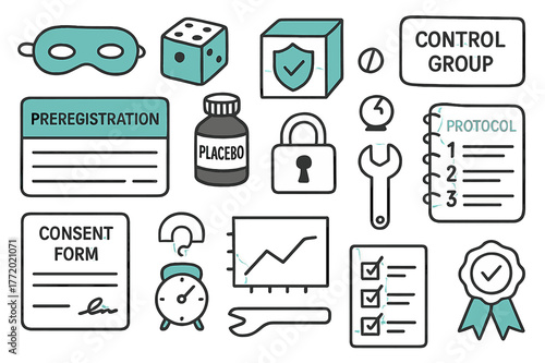 Experiment Design Doodles. Experiment design to reduce effects. Hand-drawn doodle illustration experiment design to reduce effects [double-blind mask