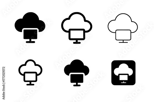 Cloud Tech Logo Variations. Cloud technology. Set Logo of Cloud technology: Virtual machine instance. Icon set. harmonious logo variations of the