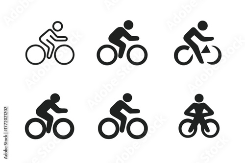 Cyclist Emblem Variations. Person on bicycle. Set Logo of Person on bicycle: cyclist in motion. harmonious logo variations of the same emblematic concept, each