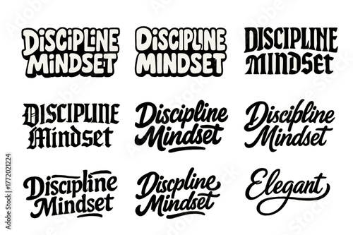 Harmonious Lettering Styles. Discipline mindset. Set lettering. harmonious lettering variations of the same emblematic concept, each with different artistic