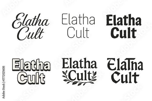 Elatha Cult Lettering Variations. Elatha Cult. Set lettering. harmonious lettering variations of the same emblematic concept, each with different artistic