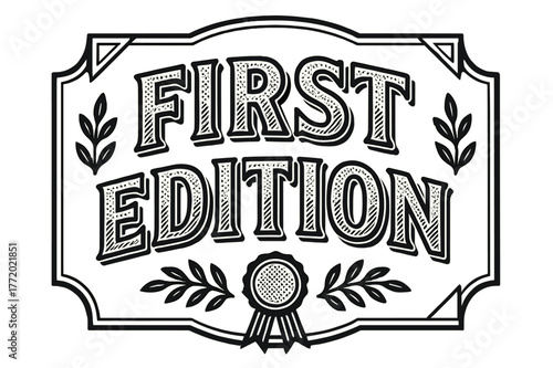 Decorative Display Lettering. First Edition ? Decorative Display Lettering; playful patterned glyphs (fine dots/stripes) and a slight arch; framed badge with