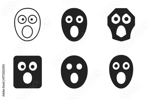 Scared Face Logos. Scared face. Set Logo of Scared face: wide eyes and open mouth. harmonious logo variations of the same emblematic concept, each with