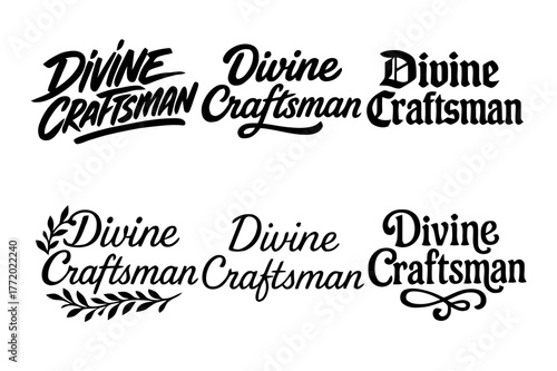 Harmonious Lettering Grid. Divine Craftsman. Set lettering. harmonious lettering variations of the same emblematic concept (Dynamic brushstroke graffiti