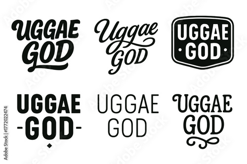 Uggae God Typography. Uggae God. Set lettering. harmonious lettering variations of the same emblematic concept, each with different artistic interpretation