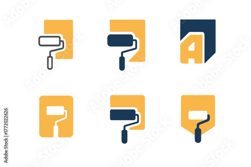 Colorful Accent Icons. Adding a pop of color with accent walls or furniture. Set Logo of Adding a pop of color with accent walls or furniture: Accent wall