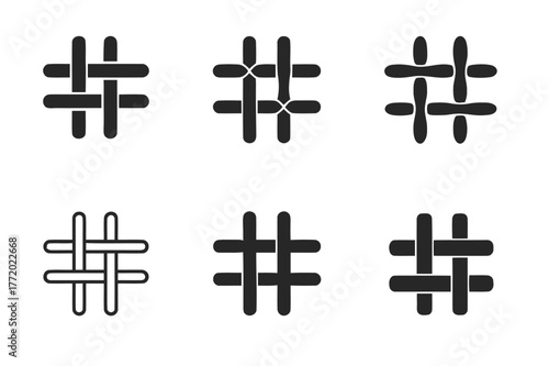 Stitched Emblem Variations. Fabric stitching. Set Logo of Fabric stitching: cross-thread pattern close-up. harmonious logo variations of the same emblematic