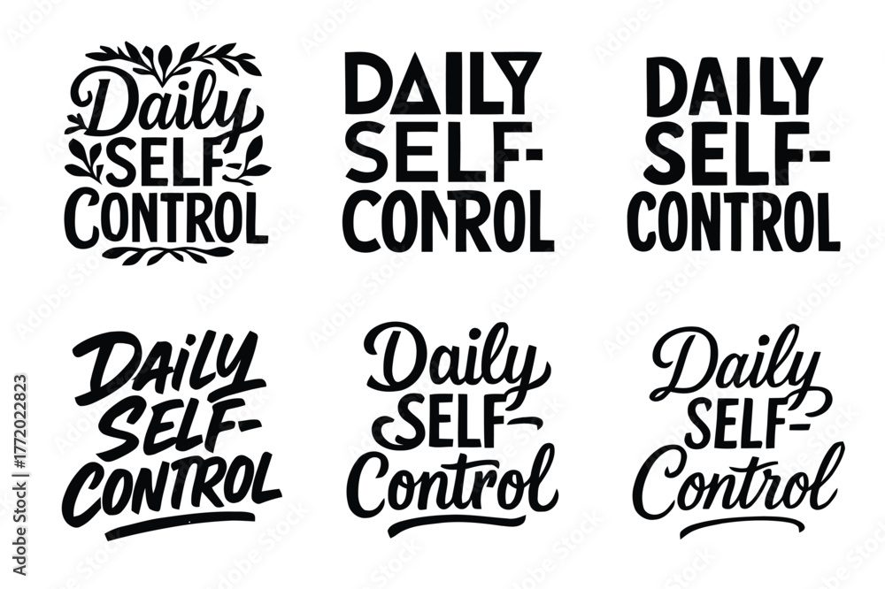 Fototapeta premium Harmonious Lettering Grid. Daily self-control. Set lettering. harmonious lettering variations of the same emblematic concept, each with different artistic