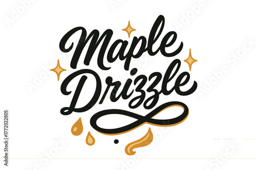 Maple Drizzle Elegance. Maple Drizzle ? Script Hand-Lettering; brush script with semi-cursive connectors and smooth pressure contrast; centered layout with