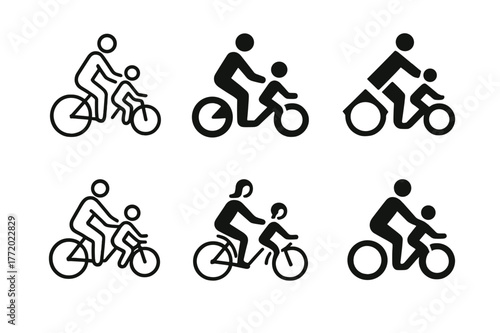 Family Biking Logos. Family biking. Set Logo of Family biking: parent and child on bikes. harmonious logo variations of the same emblematic concept, each with