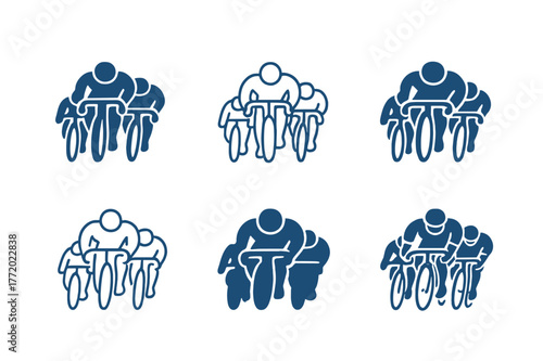 Cycling Race Logos. Cycling race. Set Logo of Cycling race: peloton of riders. harmonious logo variations of the same emblematic concept, each with different