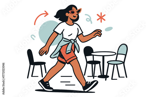 Casual Summer Style. Casual shorts layering. Relaxed tee tucked into tailored shorts, light cardigan tied at the waist; sunglasses pop with a playful tilt.