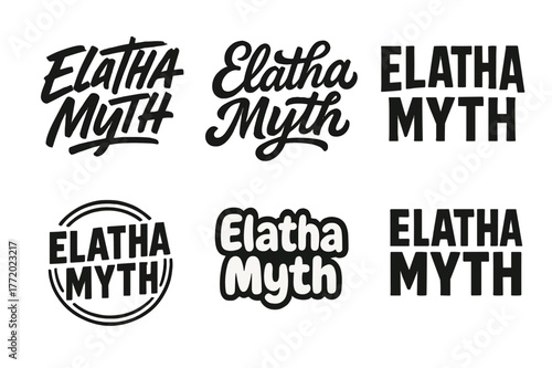 Harmonious Lettering Variations. Elatha Myth. Set lettering. harmonious lettering variations of the same emblematic concept, each with different artistic