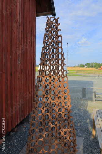 Horse shoe building or statue. Sign for plenty of luck concept.
