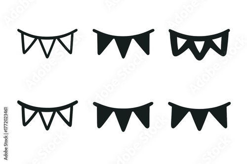 Bunting Logo Variations. bunting decorations. Set Logo of bunting decorations: Triangular pennant string. Icon set. harmonious logo variations of the same