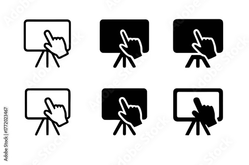 Interactive Lesson Logos. interactive lessons. Set Logo of interactive lessons: Touchscreen whiteboard. Icon set. harmonious logo variations of the same
