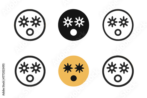 Startled Face Logos. Startled face. Set Logo of Startled face: starburst around eyes. harmonious logo variations of the same emblematic concept, each with