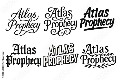 Atlas Prophecy Lettering. Atlas Prophecy. Set lettering. harmonious lettering variations of the same emblematic concept, each with different artistic