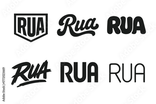 Rua Emblem Lettering Variations. Emblem of Rua. Set lettering. harmonious lettering variations of the same emblematic concept, each with different artistic