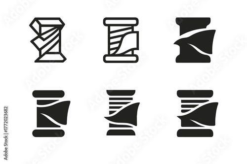Fabric Artistry Logos. Fabric craftsmanship. Set Logo of Fabric craftsmanship: thread spool with cloth fold. harmonious logo variations of the same emblematic